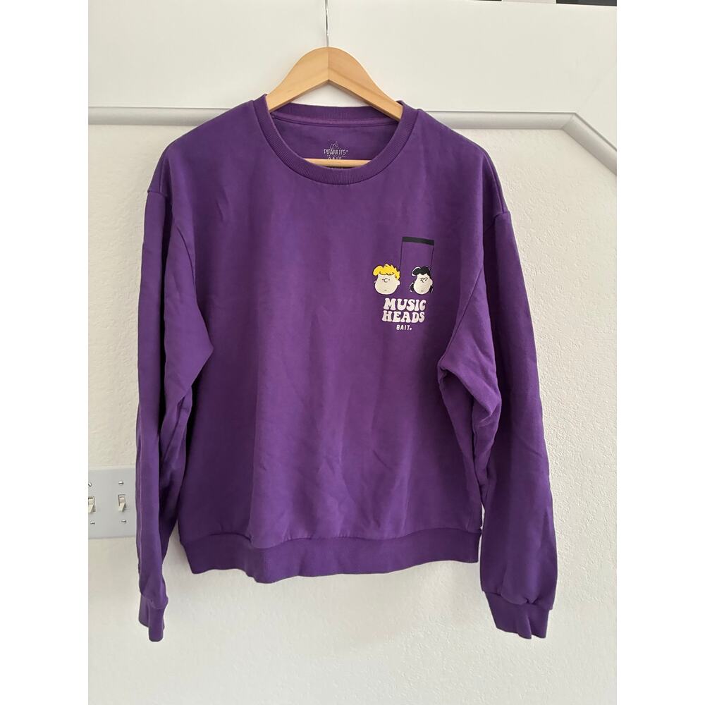 Peanuts x Bait - Snoopy Good Music Crew Neck Fleece Large Purple